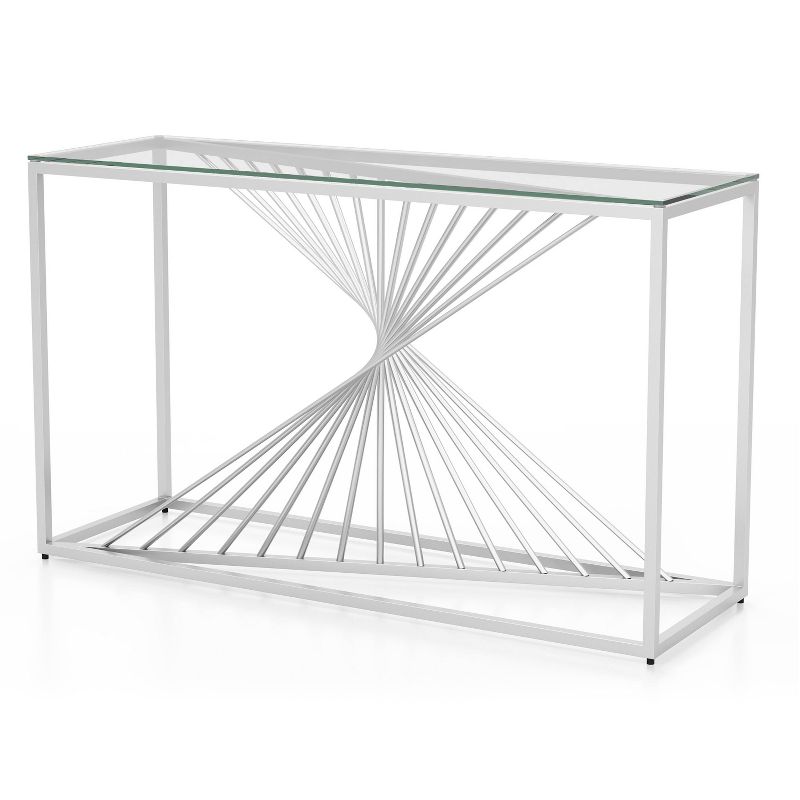 Wondry Geometric Inspired Sofa Table with Glass Top Chrome - miBasics, 4 of 7
