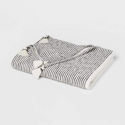 Block Stripe Tasseled Oversized Throw Blanket Ivory/Black - Threshold™