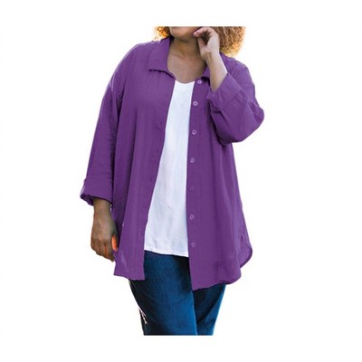 Women's Cotton Collar Long Sleeve Kendall Shirt - Plus - On The Plus Side