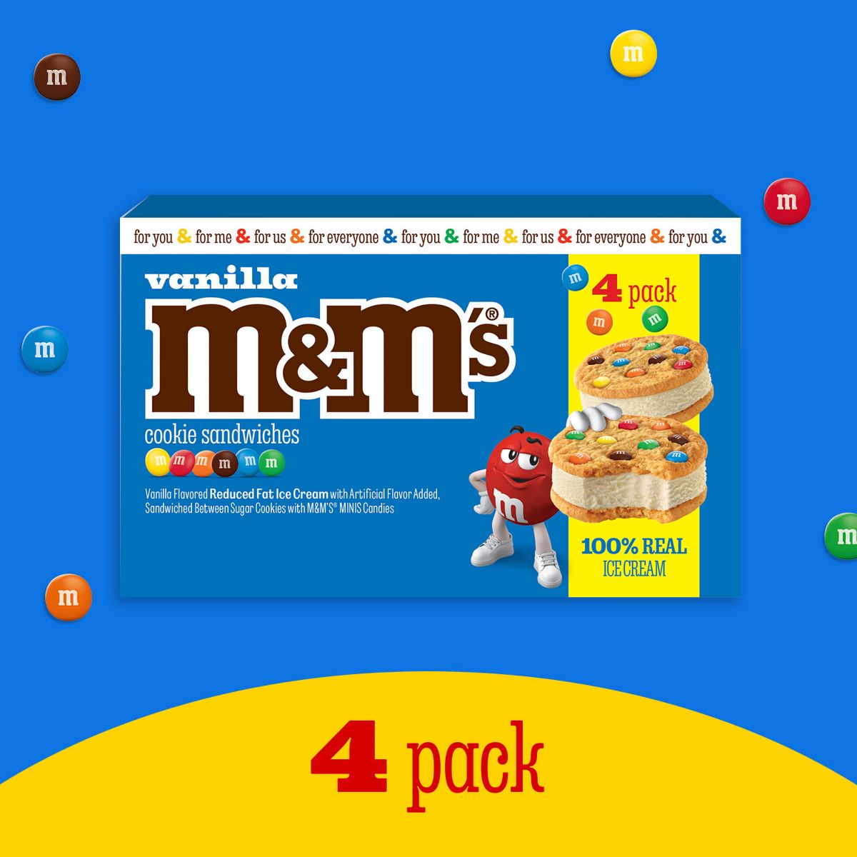 M&M Vanilla Reduced Fat Ice Cream Dessert Cookie Ice Cream Sandwiches - 4pk/16 fl oz - thumbnail 3