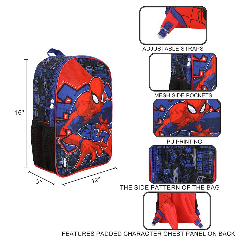 Marvel Spider-Man 16" Kids Mini Backpack with Character Padded Chest, 4 of 7