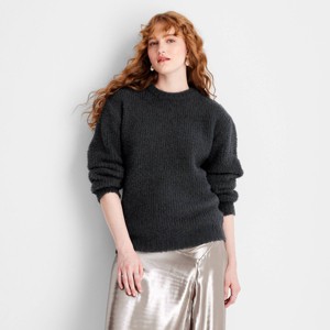 Women's Crewneck Relaxed Teddy Sweater - Future Collective - 1 of 3