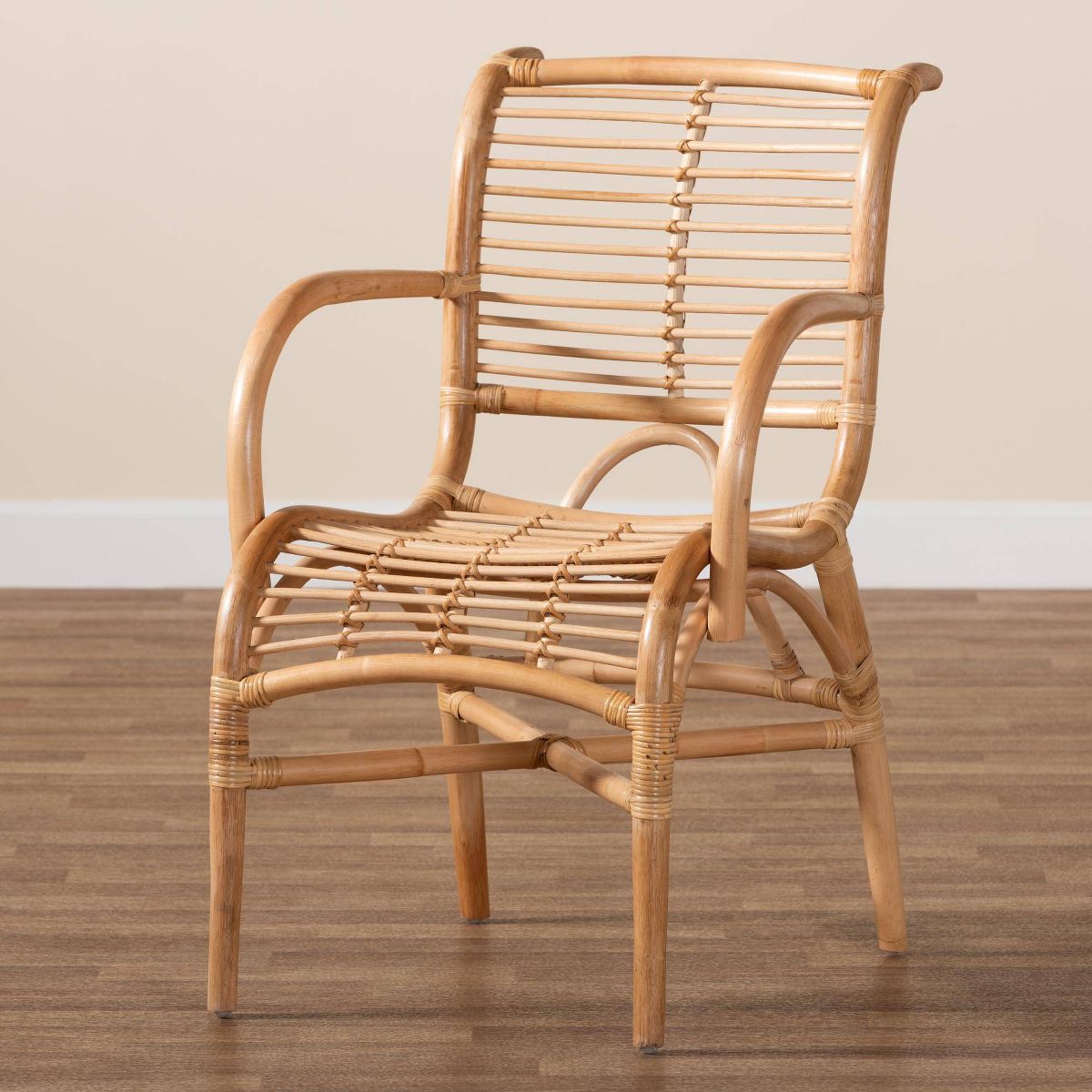 bali & pari Seminyak Natural Rattan Lounge Chair Natural Brown: Indoor Wicker Accent, No Swivel - thumbnail 9