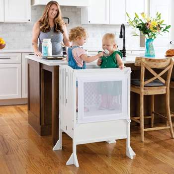 Guidecraft Kids' Classic Kitchen Helper with 2 Keepers - Double Wide: Children's Learning and Safety Toddler Tower Step Stool