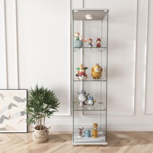 INFURNIC Decorative Bookshelf Modern Glass Display Cabinet 4 Shelf Tempered Glass Storage Organizer, White, 16.73"*14.37"*64.45" - 1 of 4