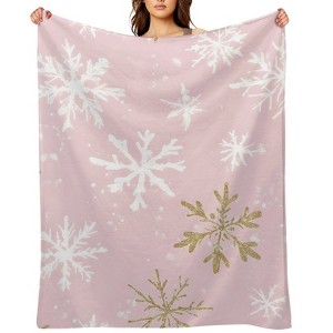 FIONECA Pink Background White And Gold Snowflake Pattern Soft Fleece Blanket Christmas Holiday Warm Cozy Throw Blanket 30x40 inches - 1 of 4