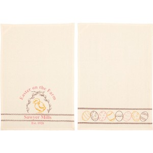 Easter on the Farm Chick Pattern Natural Muslin Tea Towel Set of 2 19x28  VHC Brands - 1 of 3
