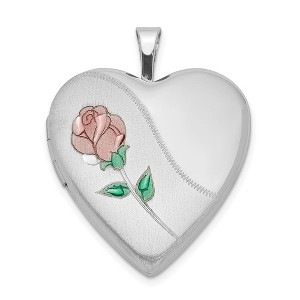Black Bow Jewelry Sterling Silver and Enameled Rose Heart Locket, 20mm - 1 of 4