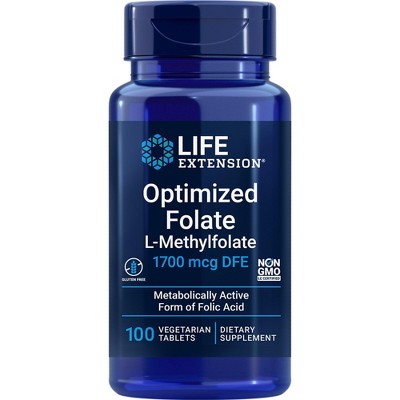 Optimized Folate-L-Methylfolate-1700 mcg DFE-100 Vegetarian Tablets by Life Extension  -  100 Vegetarian Tablet