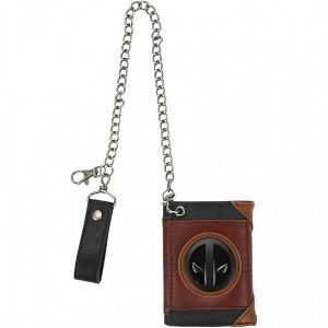 Mens Deadpool Metal Badge Symbol Trifold Chain Wallet - 1 of 4