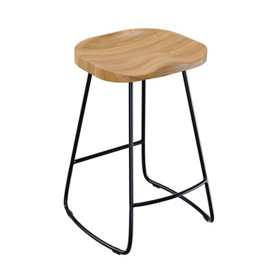 Sleek Black 21.7" Backless Wood & Metal Counter Stool