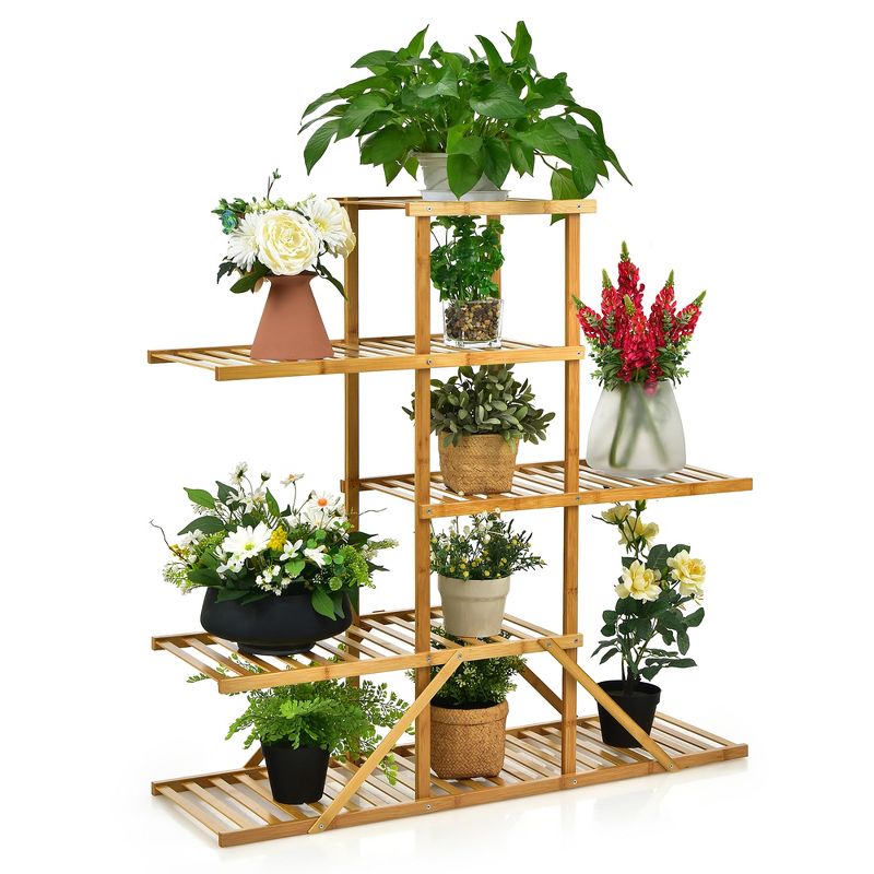 Costway Bamboo Plant Stand 5 tier 10 Potted Plant Shelf Display Holder Natural\Brown, 1 of 11