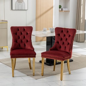 FONTOI Dining Chairs Set of 2 with Nailhead Trim, Comfy Accent Chair with Curved Legs for Dining Room, Burgundy, 19.7"*37.5"*24.6" - 1 of 4