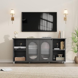 Coucheta 70 Inch TV Stand for Living Room, Rustic Entertainment Center with Corrugated Glass Doors, Open Shelves, Storage Cabinets - 1 of 4