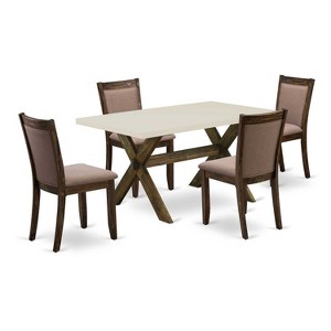 HomeStock 5-Piece Distressed Jacobean Finish Solid Wood Top Dining table with 4-Chairs - 1 of 4