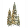 Resenkos 3-Piece Flocked Pencil Christmas Tree Set, Pre-Lit with 290 Energy-Efficient LED Lights for Holiday Decor, White Green - 3 of 4
