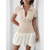 Coolmee Women's Cute Patchwork Dress Lapel Collar V Neck Short Sleeve A Line Vacation Bubble Mini Dresses - 3 of 4