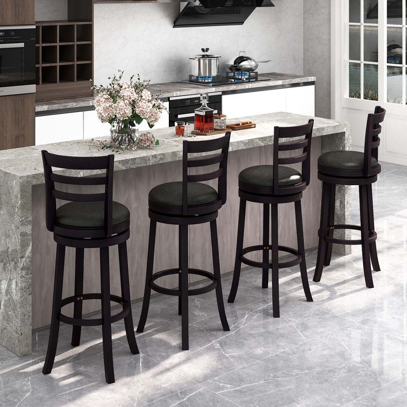 Costway Set of 4 Bar Stools Swivel Bar Height Chairs with PU Upholstered Seats Kitchen, 2 of 8