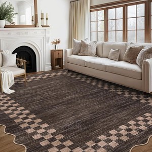 Scalloped Washable Rugs,Non-Slip Solid Modern Geometric Rug Low-Pile Carpet for Bedroom Dining Nursery Mat with Rubber Back - 1 of 4