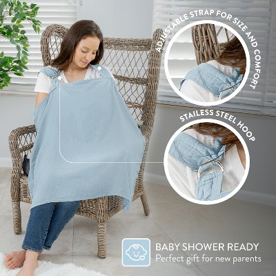 Image of Muslin Nursing Cover for Baby Breastfeeding, Soft & Breathable Breastfeeding Cover by Comfy Cubs - Sky Blue