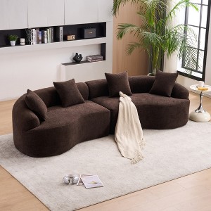 110'' Chenille Compression Curved Modular Sectional Sofa with High-Density Sponge and 4 Accent Pillows - 1 of 4