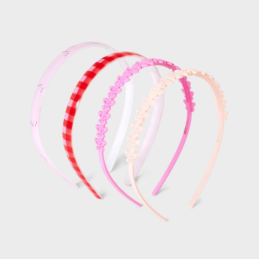 Photos - Hair Styling Product Girls' 4pk Headband Set Pink Butterflies Gingham - art class™