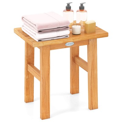 Costway 18" Teak Shower Bench Waterproof Spa Bath Stool for Shaving Legs for Bathroom