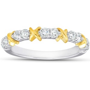 Pompeii3 1/2Ct Diamond Wedding Womens Ring Two Tone Band 14k White & Yellow Gold - 1 of 4