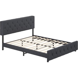 Queen Size Bed Frame, Upholstered Platform with Headboard, Upholstered Bed Frame with Linen Fabric Wrap, Platform Bed with USB Ports, Gray - 1 of 4