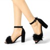 Allegra K Women's Faux Fur Buckle Closure Ankle Strap Block Heels Sandals - 2 of 4