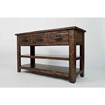 Rustic Acacia Wood 50" Sofa Table with Storage in Distressed Brown