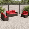 vidaXL 7 Piece Patio Sofa Set with Cushions Brown Poly Rattan - Brown and Red Without Table - 2 of 4