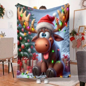 Lomsoe Christmas Moose Print Flannel Blanket - All Seasons Soft and Warm Perfect for Living Room Decor, Sofa, Bed, Travel - 1 of 4