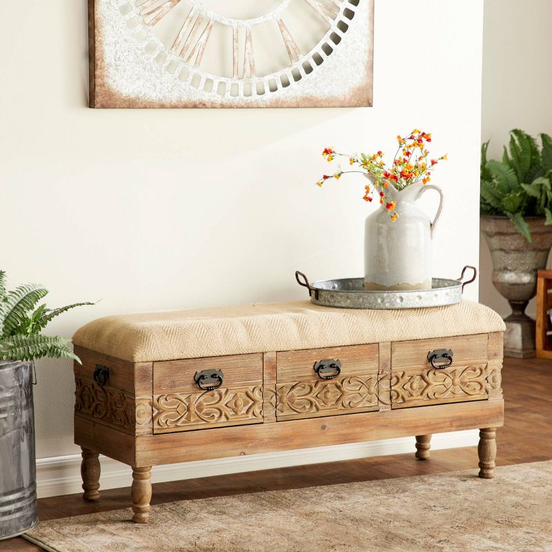 Carved Wood and Upholstered Storage Bench with Drawers Brown - Olivia &#38; May, 4 of 20