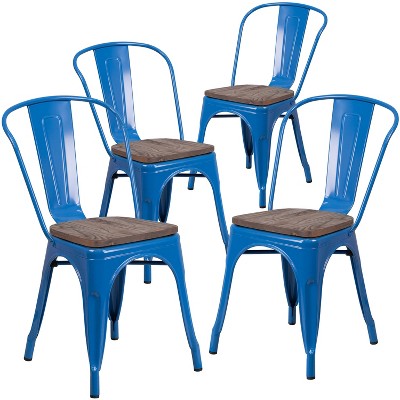 Emma and Oliver 4 Pack Metal Stackable Chair with Wood Seat