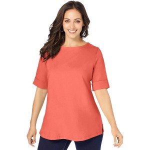 Jessica London Women's Plus Size Stretch Cotton Cuff Tee - 1 of 4