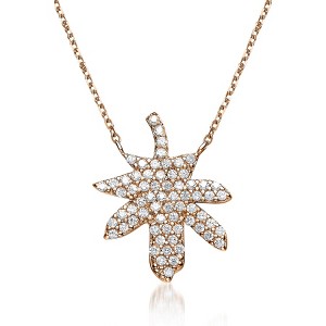 Guili Sterling Silver Rose Plated Maple Leaf Pendant Necklace, White or Rose Gold, with White CZ Stones for a Beautiful & Elegant Look. - 1 of 4