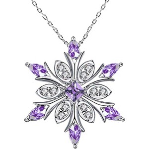 925 Sterling Silver Snowflake Pendant Necklace with Blue Crystals, Collarbone Chain - 1 of 4