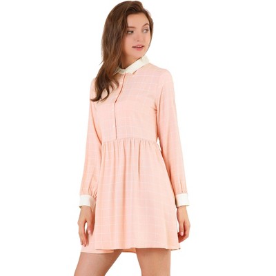 INSPIRE CHIC Women's Plaid Long Sleeve Button Contrast Point Collar Shirt Dress