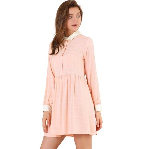 INSPIRE CHIC Women's Plaid Long Sleeve Button Contrast Point Collar Shirt Dress - 1 of 4