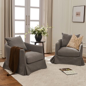 KINWELL 32" Wide Down Fill Upholstered Slipcovered Swivel Barrel Accent Armchair, Set of 2 - 1 of 4