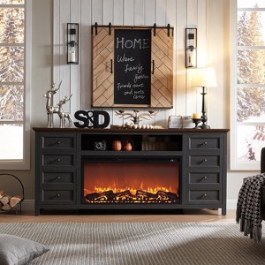 70 Inch Farmhouse Fireplace TV Stand with 36" Electric Fireplace for 80 Inch TVs, Entertainment Center with 8 Drawer - 1 of 4