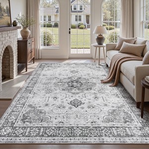 MontVoo Vintage Medallion Washable Area Rug Gray - 1 of 4