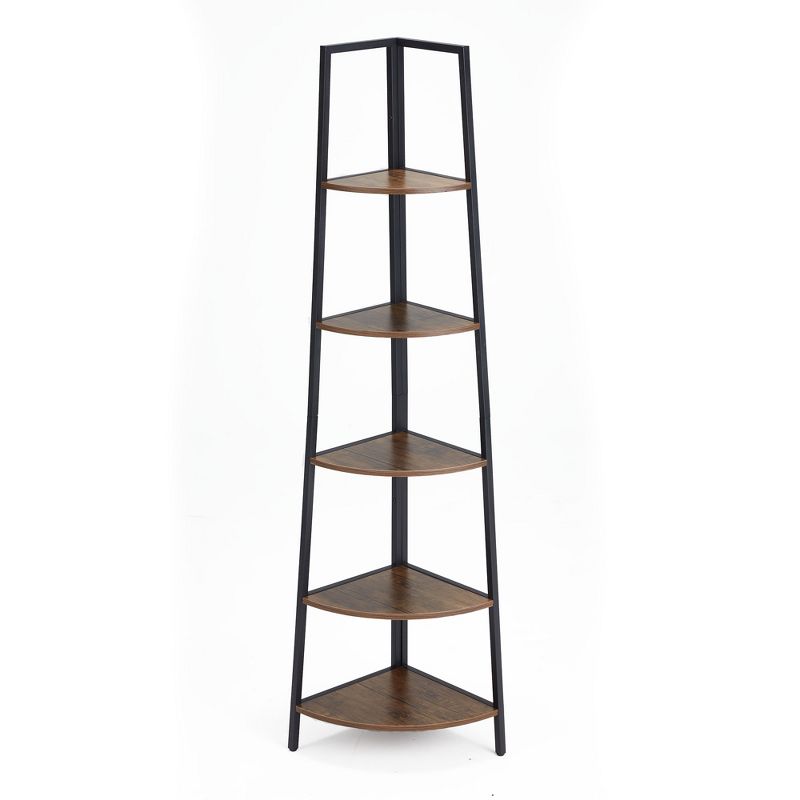 JOMEED 5 Shelf Industrial Corner Etagere Ladder Bookcase for Corner Spaces in Apartments, Studios, Offices, and Living Rooms, Black and Brown Wood, 2 of 7