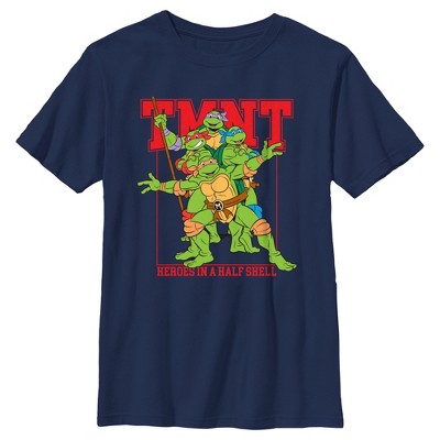 Boy's Teenage Mutant Ninja Turtles Heroes in a Half Shell T-Shirt - Navy  Blue - X Large