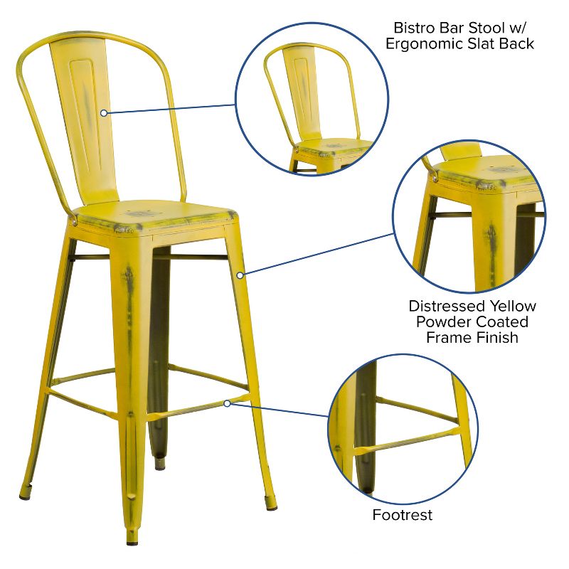 Flash Furniture Commercial Grade 30" High Distressed Metal Indoor-Outdoor Barstool with Back, 4 of 12