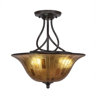 Toltec Lighting Capri 3 - Light Flush Mount in  Dark Granite with 16" Penshell Resin Shade