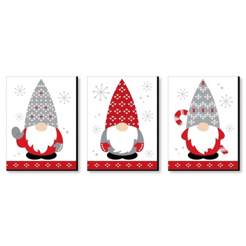 Big Dot of Happiness - Christmas Gnomes - Holiday Wall Art Room Decor - 7.5 x 10 Inches - Set of 3 Prints
