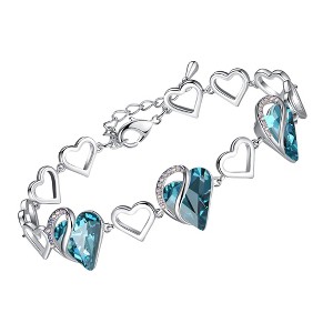 Leafael Infinity Love Heart Birthstone Crystal Link Bracelet, Silver Plated, 7“+2” Adjustable Chain - 1 of 4