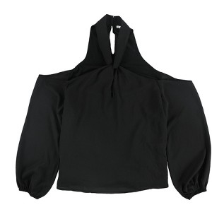 bar III Womens Keyhole Cold Shoulder Blouse, Black, Small - 1 of 2